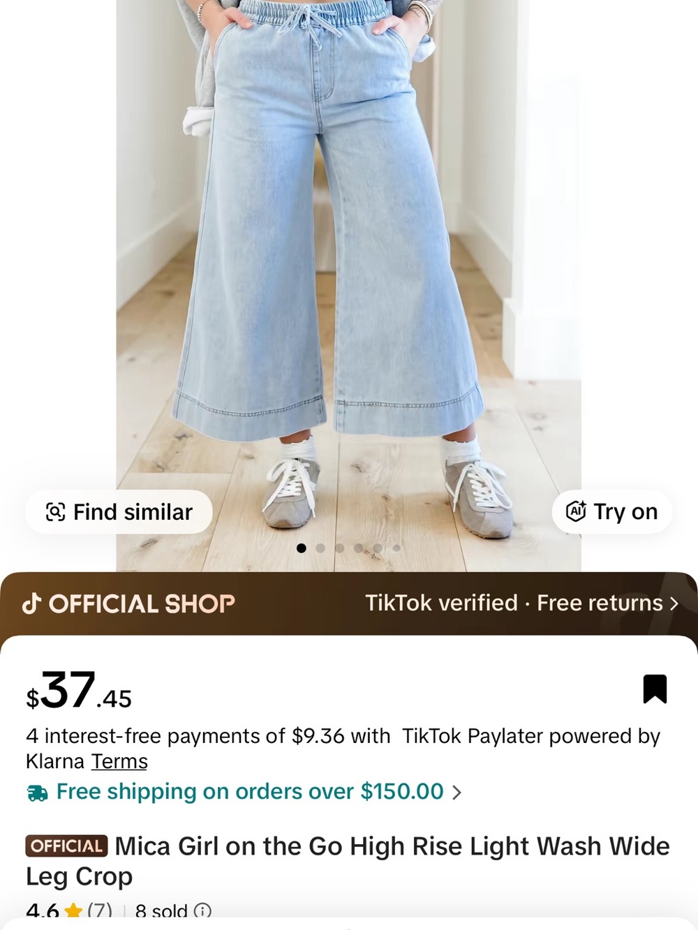 Mica Girl On The Go Light Wash High-Rise Wide Leg Crop Jeans